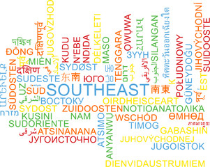 Southeast multilanguage wordcloud background concept