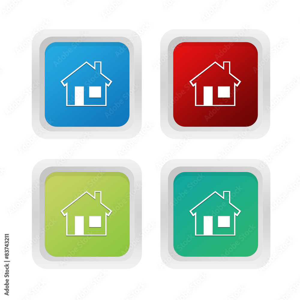 Poster set of squared colorful buttons with house symbol