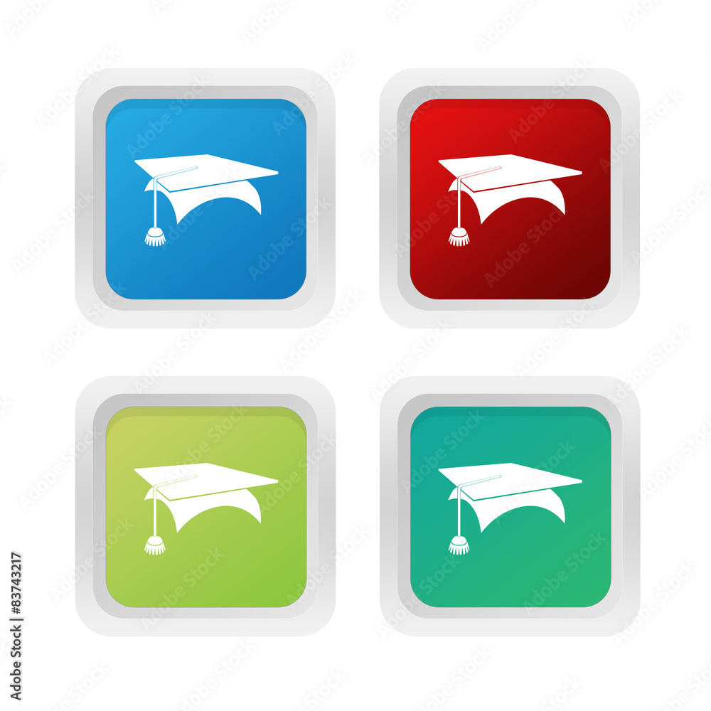 Poster set of squared colorful buttons with graduation symbol