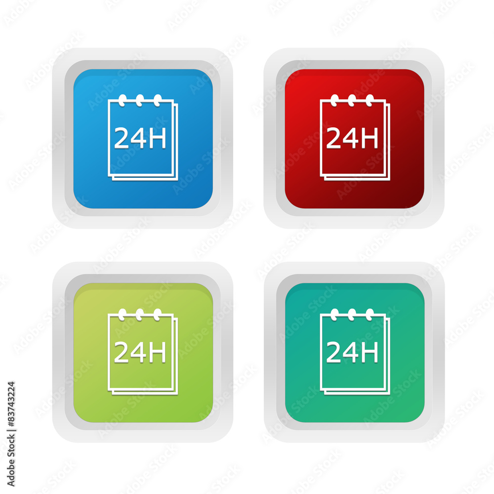 Fototapete set of squared colorful buttons with notepad 24 hours support symbol