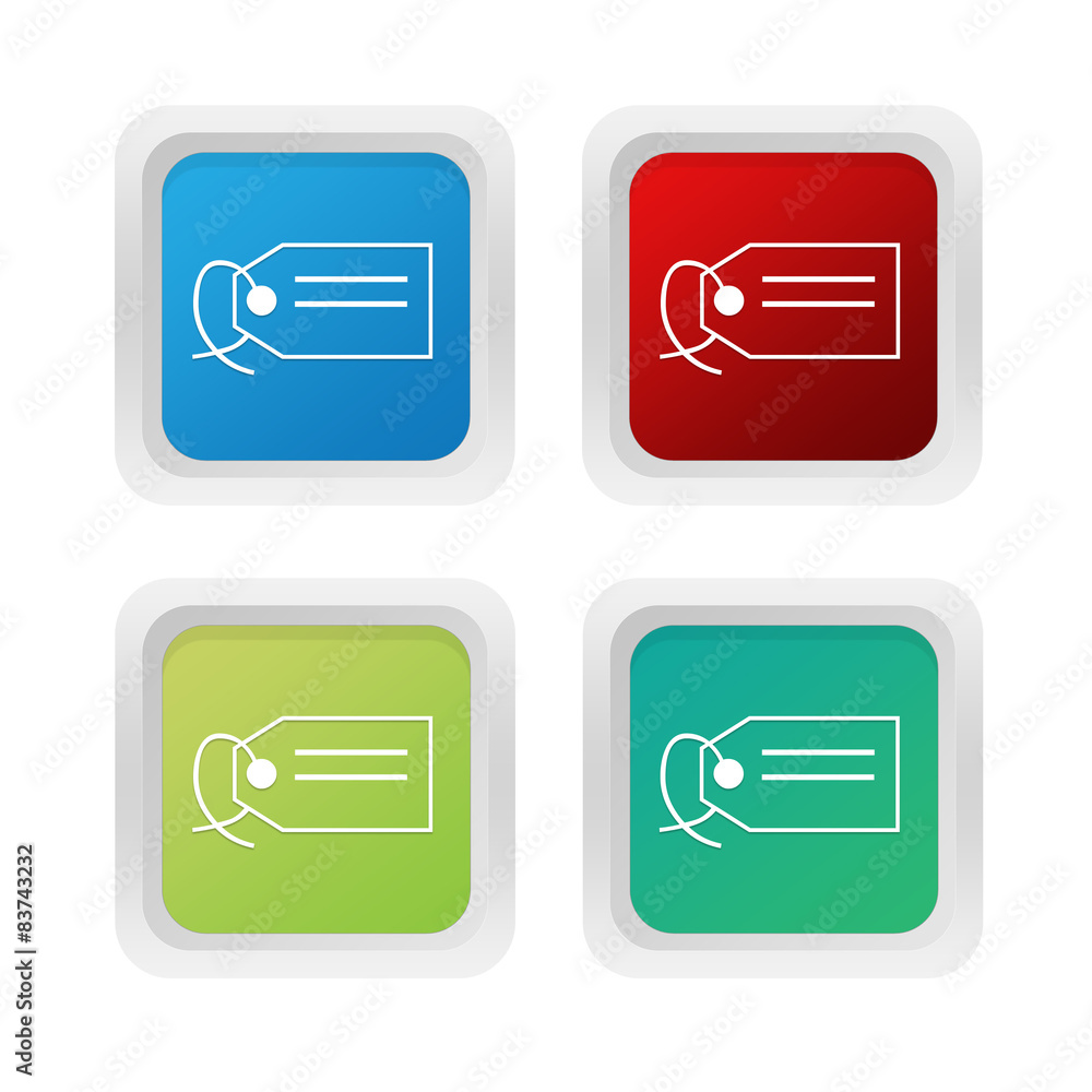Poster set of squared colorful buttons with label symbol