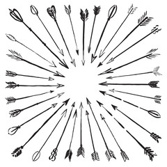 Vector collection black hand-drawn arrows.