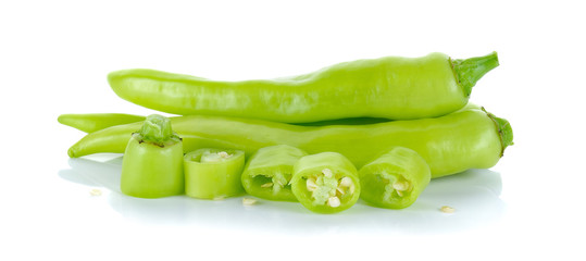 Green hot chili pepper isolated on the white background