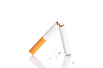 World No Tobacco Day : Broken cigarette isolated on white backgr