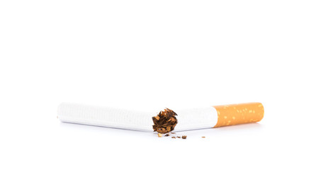 World No Tobacco Day : Broken cigarette isolated on white backgr