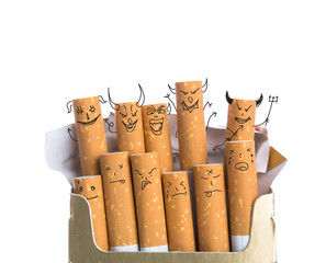 Box of cigarettes with Devil Face isolated on a white background