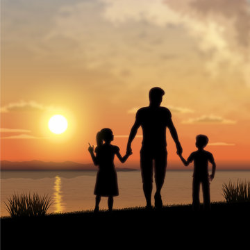 Father and children silhouette