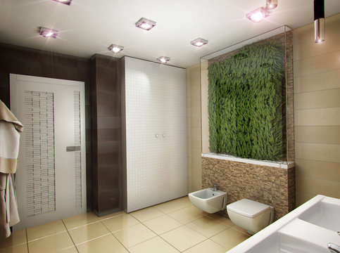 3D illustration of the bathroom in brown tones