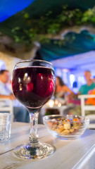 glass of wine restaurant interior serving dinner