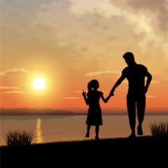 Fototapeta na wymiar Father and child silhouette