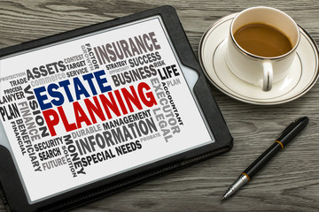 estate planning with related word cloud on tablet pc