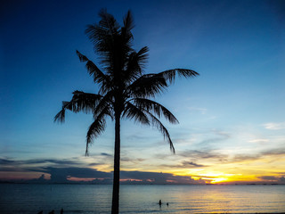 Fototapeta na wymiar Sea and sand and sun when sunset time