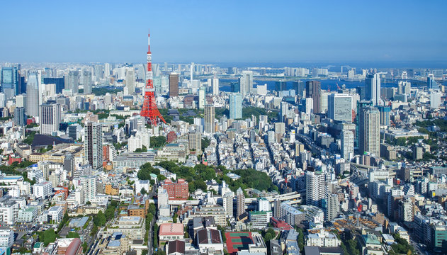 Tokyo city view and Tokyo landmark Tokyo Tower.
