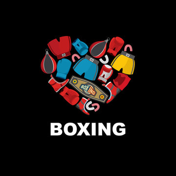 Symbol of the heart of boxing gear: helmet, shorts and boxing gl