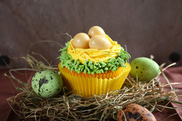 small easter cupcake with eggs