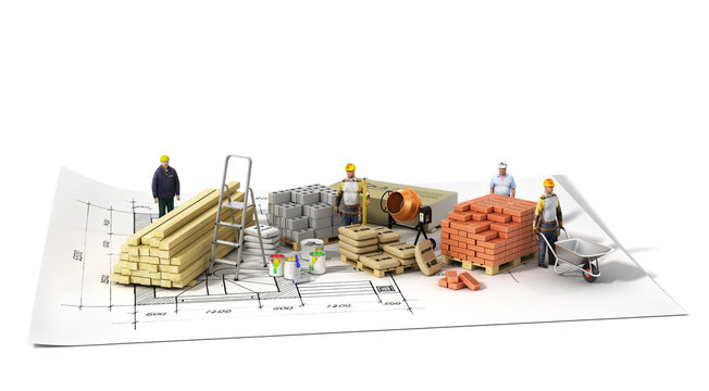 Construction materials on the wtite background.