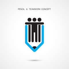 Creative pencil and people icon abstract logo design vector temp