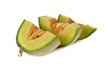 ripe green melon with stem on white background