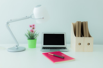 Stylish workspace with computer on home