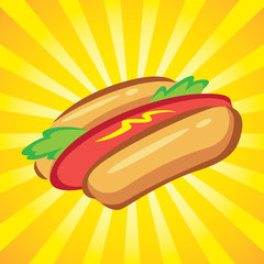hot dog icon with burst background