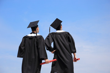 Back view of graduates student