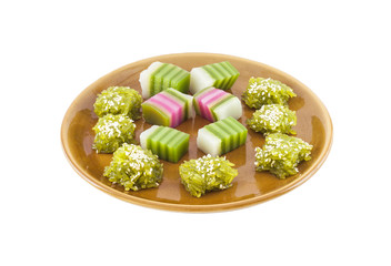 Traditional thai dessert on plate isolated on white background