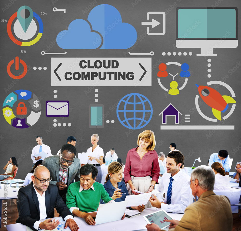 Poster cloud computing network online internet storage concept