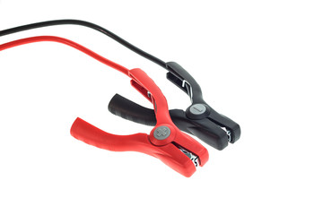 Close up battery booster set isolated on white