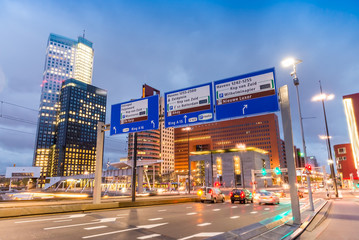 Fototapeta premium City night traffic on Erasmus Bridge, Rotterdam
