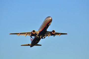 Airplane take-off in airport Sochi in September 12, 2012.