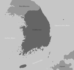 Südkorea - Karte in Grau (mit Beschriftung)