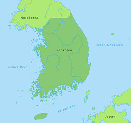 Südkorea - Karte in Grün (mit Beschriftung)