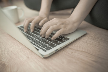 Fototapeta na wymiar Woman using laptop at home