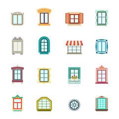 Vintage windows set. Flat exterior icons.