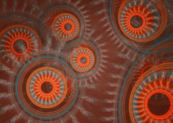 Red abstract circle fractal, mechanical background