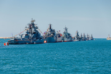 SEVASTOPOL, CRIMEA - MAY 9: Parade of warships