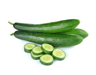 Fresh sliced   cucumber on white background