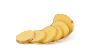 Sliced potatoes on white background