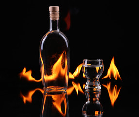 Stack of tequila on fire
