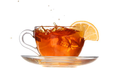 lemon tea with a splash on a white background