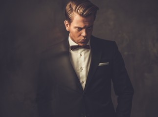 Obraz premium Sharp dressed fashionist wearing jacket and bow tie