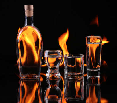 Stack of tequila on fire