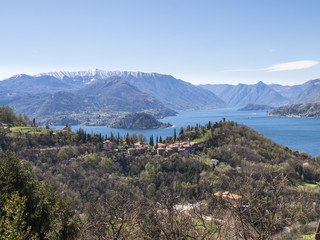 Fototapeta na wymiar Panorama of Lake Como, view of Bellagio and Como branch
