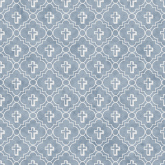 Pale Blue and White Cross Symbol Tile Pattern Repeat Background