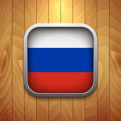 Rounded Square Russian Flag Icon on Wood Texture.