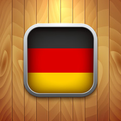 Rounded Square Germany Flag Icon on Wood Texture.