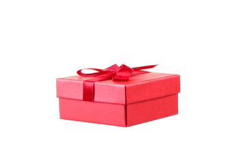 Red gift box with white ribbon isolated 