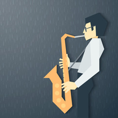 Saxophonist Under The Rain