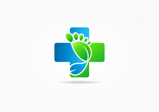 Cross Medic Foot Symbol Vector, Podiatry Concept Design