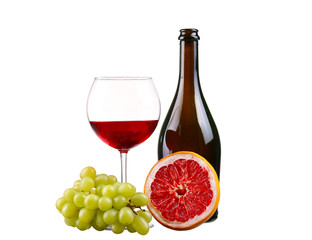 glass of red wine grapefruit isolated on a white background
